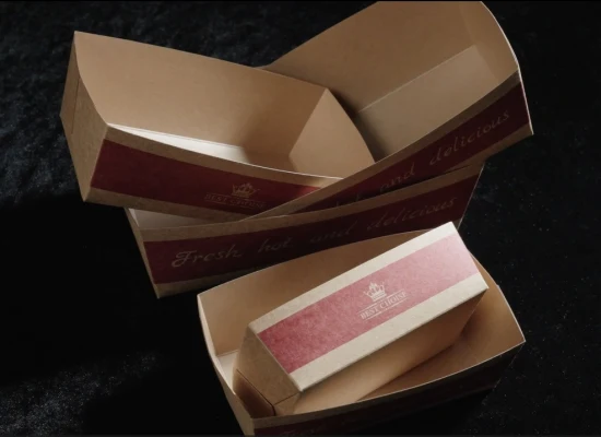 Кухонные принадлежности Поднос для еды из крафт-бумаги Одноразовые гигантские концессионные лодки для еды, сделанные в Китае Хот-доги на вынос Бумажная упаковка для пищевых продуктов FSC Оптовая бумажная тарелка