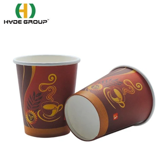 Одноразовый индивидуальный печатный одностенный бумажный стаканчик для питья кофе на 8 унций с крышкой